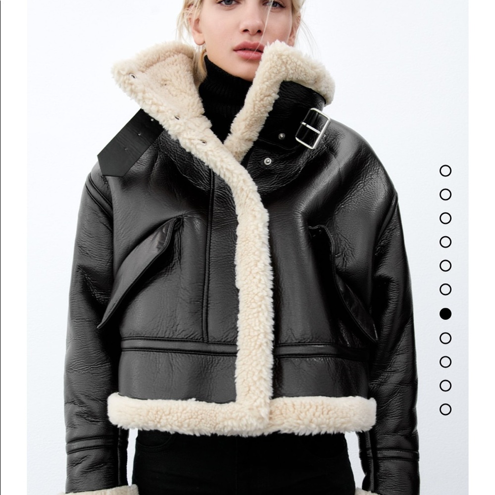 NWT ZARA faux leather fleece collar jacket / Zara leather fleece moto jacket